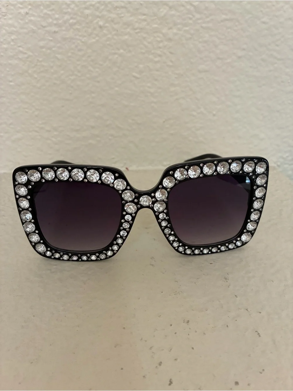 Circus by Sam Edelman Black Crystal-Trim Oversized Square Sunglasses